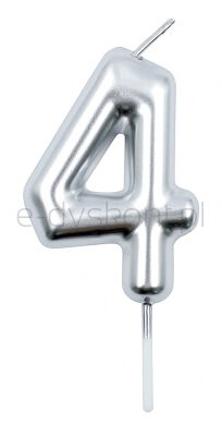 Świeczka Part Go, cyfra 4, 6cm, srebrna