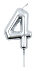Świeczka PARTY GO, cyfra 4, 6cm, srebrna