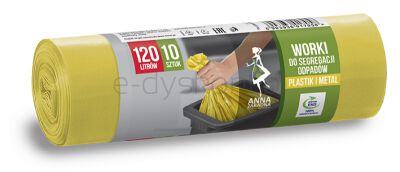 Anna Zaradna Worki do segregacji odpadów metal, plastik, 120 l, 10 szt., żółte, żółty