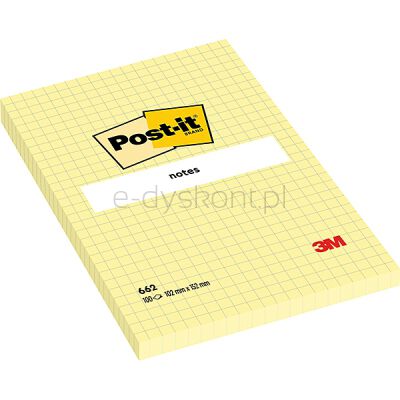 Post-It Karteczki Samoprzylepne W Kratkę (662), 102X152Mm, 1X100 Kart., Żółte 