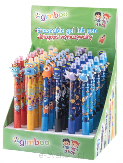 Długopis wymazywalny dla dzieci GIMBOO, automatyczny, kosmos/potworki, pakowany w displayu, mix kolorów/wzorów