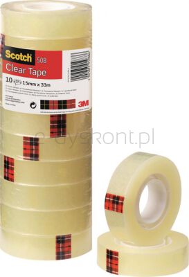 Scotch Taśma Biurowa Ekonomiczna (508), 15Mm, 33M, 10Szt., Transparentny Żółty