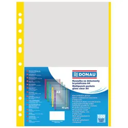 Donau Koszulki na dokumentyPP, A4, krystal 40mikr kolorowy brzeg - żółty, 100szt.