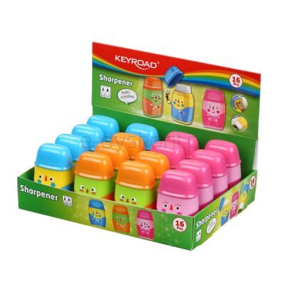 Keyroad Temperówka plastikowa Hello, z gumką, podwójna, z pojemnikiem, display, mix kolorów