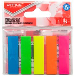 Office Products Zakładki indeksujące papier Standard, Pp, 12X45Mm, 5X25 Kart., Zawieszka, Mix Kolorów