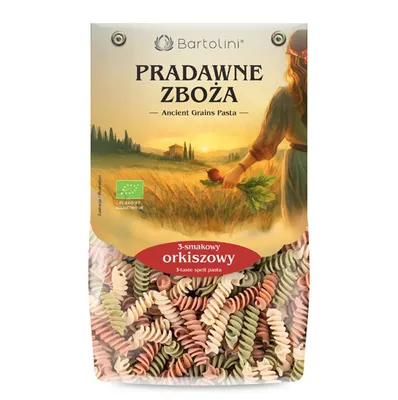 Bartolini Makaron ekologiczny orkiszowy 3 smakowy świderek 250g