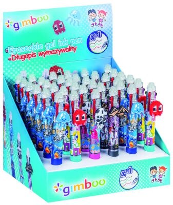 Gimboo Długopis wymazywalny 4w1, żelowy, pakowany w displayu, mix kolorów/wzorów