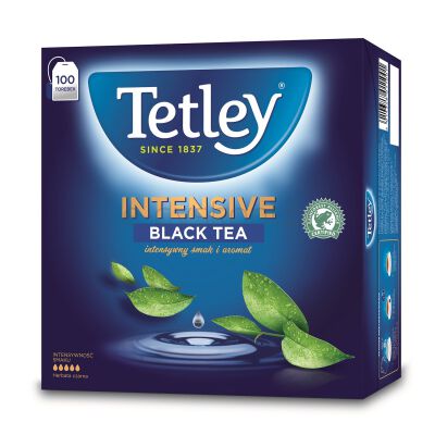 Tetley Herbata Intensive Black 100 torebek, z zawieszką