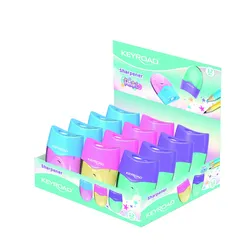 Keyroad Temperówka Wave, plastikowa, podwójna, z pojemnikiem, pakowane na displayu, mix kolorów pastelowych