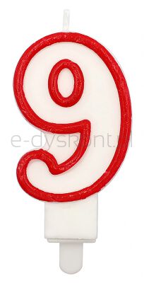 Świeczka Part Go, cyfra 9, 9cm, biało-czerwona