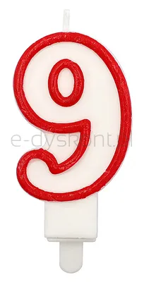 Świeczka PARTY GO, cyfra 9, 9cm, biało-czerwona