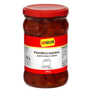 Topseller Pomidory suszone paski w oleju z ziołami 270g/150g