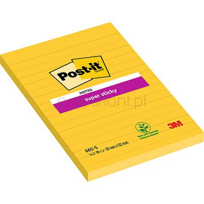 Post-It Karteczki samoprzylepne Super Sticky (660-S), 102x152mm, 1x75 kart., żółte [BIURO]