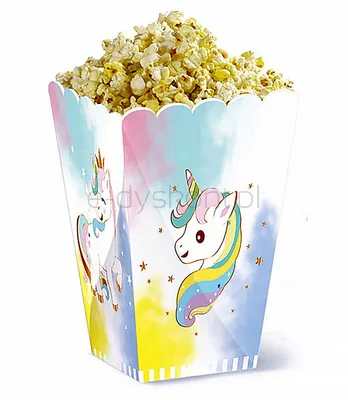 Pudełko na popcorn PARTY GO Unicorn, 11,5x14,5cm, 6 szt., różowe