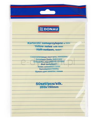 Donau Bloczek Samoprzylepny 150x203mm, w linię, 1x50 kart., 75gsm, żółty 