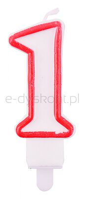 Świeczka Part Go, cyfra 1, 9cm, biało-czerwona
