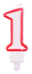 Świeczka Part Go, cyfra 1, 9cm, biało-czerwona