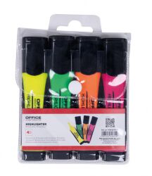 Office Products Zestaw zakreślaczy  z gumowym uchwytem, 2-5mm, 4 szt., w etui, mix kolorów