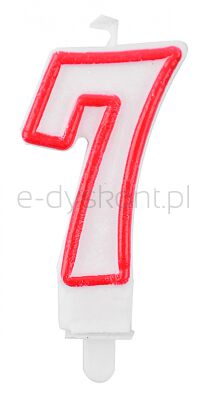 Świeczka Part Go, cyfra 7, 9cm, biało-czerwona