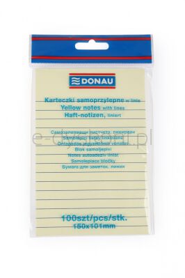 Donau Bloczek Samoprzylepny 101X150Mm, W Linię, 1X100 Kart., 75Gsm, Żółty 
