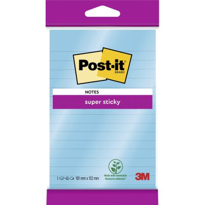 Post-It  Karteczki Samoprzylepne Super sticky, XXL, w linię, 102x152mm, 45 kart., zawieszka, niebieskie