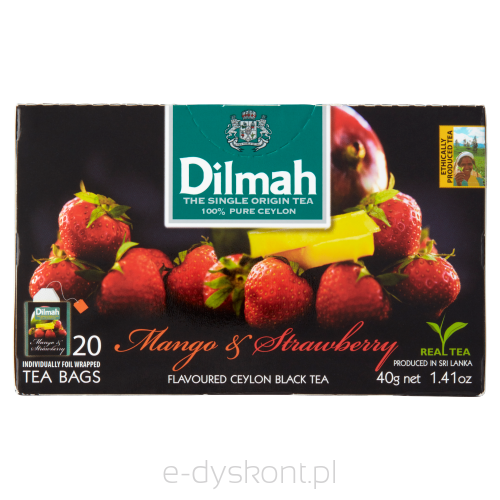 Dilmah Cejlońska Herbata Czarna Z Aromatem Mango I Truskawki 40 G (20 Torebek)