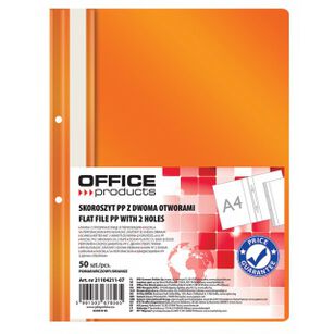 Skoroszyt Office Products, Pp, A4, 2 Otwory, 100/170Mikr., Wpinany, Pomarańczowy