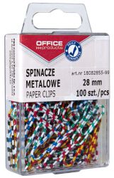 Office Products Spinacze metalowe Zebra, powlekane, 28mm, w pudełku, 100szt., mix kolorów