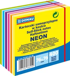 Donau Kostka samoprzylepna, 76x76mm, neon, 1x400 kart., mix kolorów 
