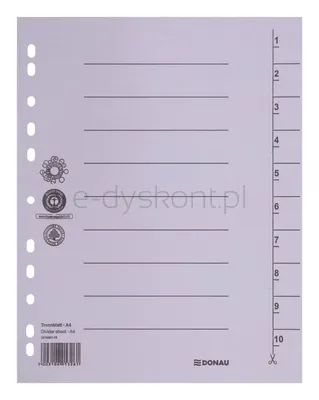 Donau Przekładka karton A4, 235x300mm, 1-10, 1 karta, szara 