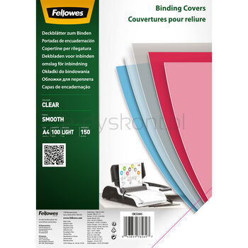 Fellowes Okładki Przezroczyste Smooth Finish 150 Mikronów, 100 Szt.