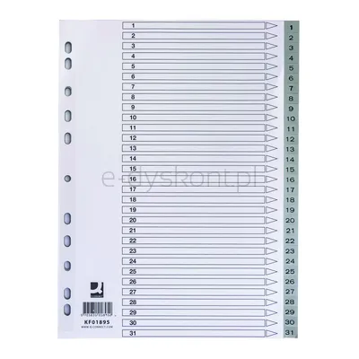 Q-Connect Przekładki Pp, A4, 225X297Mm, 1-31, 31 Kart, Szare 