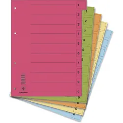 Donau Przekładki Karton A4, 235x300mm, 0-9, 50 kart z perforacją, mix kolorów