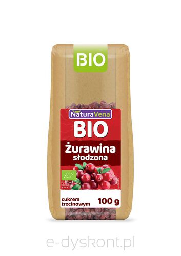 Żurawina Słodzona Cukrem Trzcinowym Bio 100 G - Naturavena [BIO]