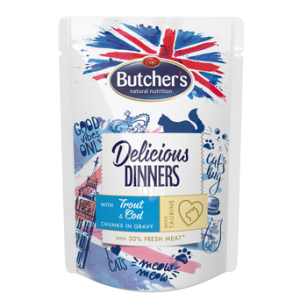 Butcher’s Delicious Dinners Cat z pstrągiem i dorszem kawałki w sosie 100g
