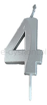 Świeczka Part Go, cyfra 4, 4,8cm, srebrna