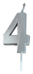 Świeczka Part Go, cyfra 4, 4,8cm, srebrna