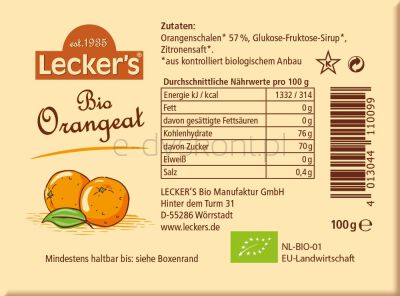 Lecker`S Skórka Pomarańczowa Kandyzowana Bio 100 G