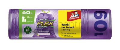 Jan Niezbędny Worki na śmieci magnum flex, z taśmą, 60l, 8szt., lawendowe
