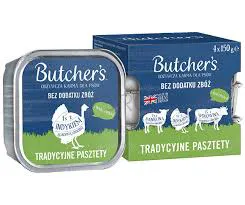 Butcher's Original Tradycyjne pasztety, Karma dla psa, mix smaków z warzywami, pasztety 4x150 g