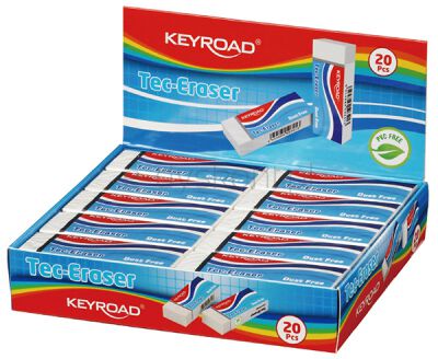 Keyroad Gumka Uniwersalna Tec-Eraser, 59x21x12mm, pakowane na displayu, biała