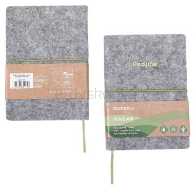 Econovo Notes z recyklingu, okładka z filcu, w linie, 96 kart, 70gsm, szary