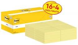 Post-It  Karteczki Samoprzylepne (654Cy-Vp20), 76X76Mm, (16+4)X100 Kart., Żółte, 4 Bloczki Gratis