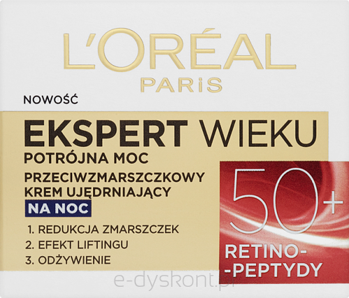 L'Oreal Paris Ekspert Wieku 50+ Przeciwzmarszczkowy Krem Ujędrniający Na Noc 50 Ml