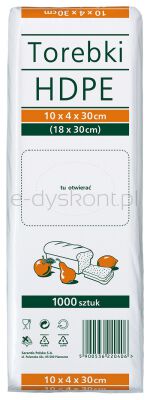 Torebki spożywcze HDPE, 10x4x30cm, 1000 szt., transparentne