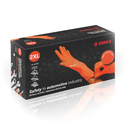 Rękawice nitrylowe bezpudrowe, EMKA 7.0, 90 szt., rozmiar XL, pomarańczowe