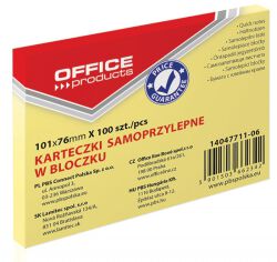 Office Products Bloczek Samoprzylepny 101X76Mm, 1X100 Kart., Pastel, Jasnożółty