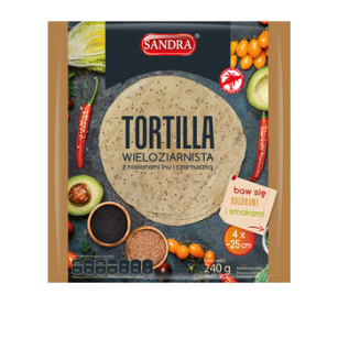 SANDRA Tortilla pszenno-żytnia wieloziarnista z nasionami lnu i czarnuszką 25cm (4szt) 240g