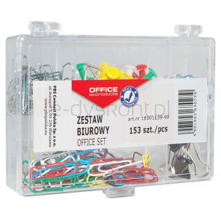Office Products Zestaw biurowy (pinezki, klipy i spinacze) mix 153szt., mix kolorów