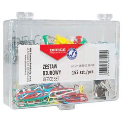 Office Products Zestaw biurowy (pinezki, klipy i spinacze) mix 153szt., mix kolorów